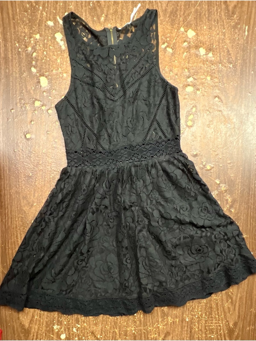 UO Kimchi Blue Black Floral Lace Fit & Flare Dress Small Gold Back Zip